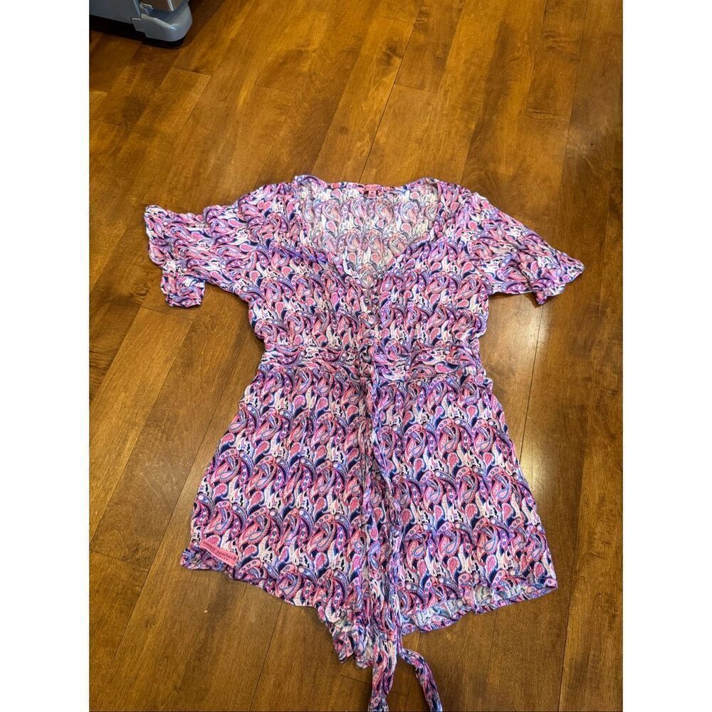 Simply Southern Paisley Romper Women’s Medium Pink Blue Boho Tie Waist Cotton